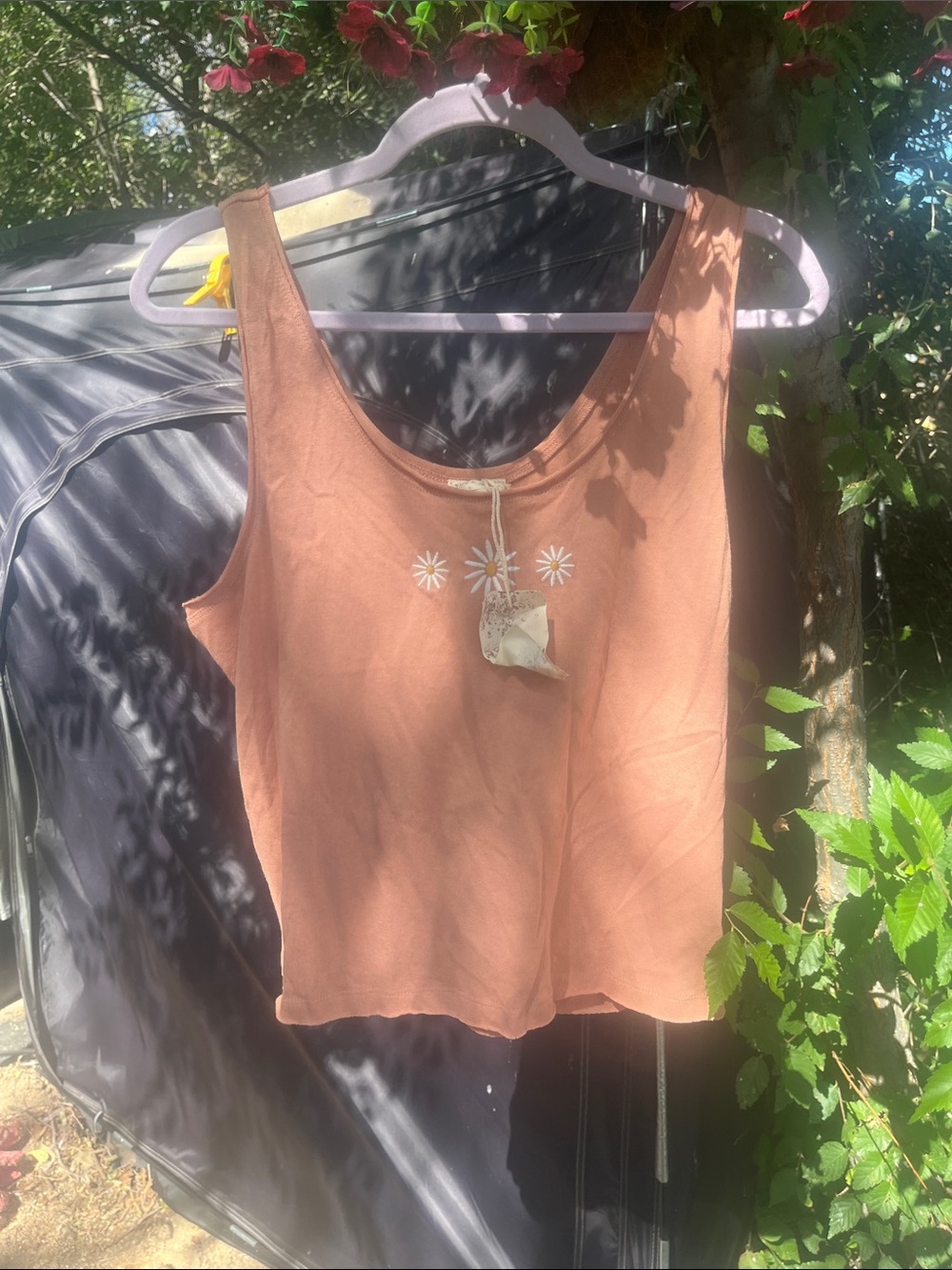 Hem & Thread Rust-Orange Daisy Embroidered Tank Top